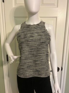 Ann Taylor Black and White Tweed-Textured Sleeveless Top